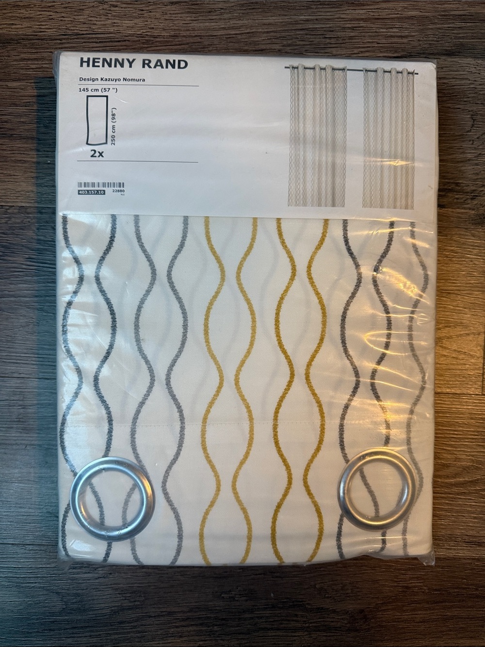 NWT IKEA Henny Rand Curtain Panels 1 Pair 57" x 98" White Gray Yellow